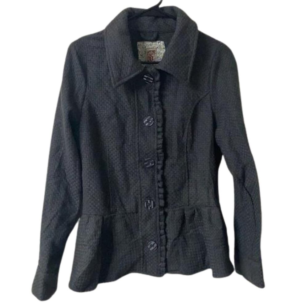Decree Gray Peplum Button Up Blazer Jacket Coat Size M